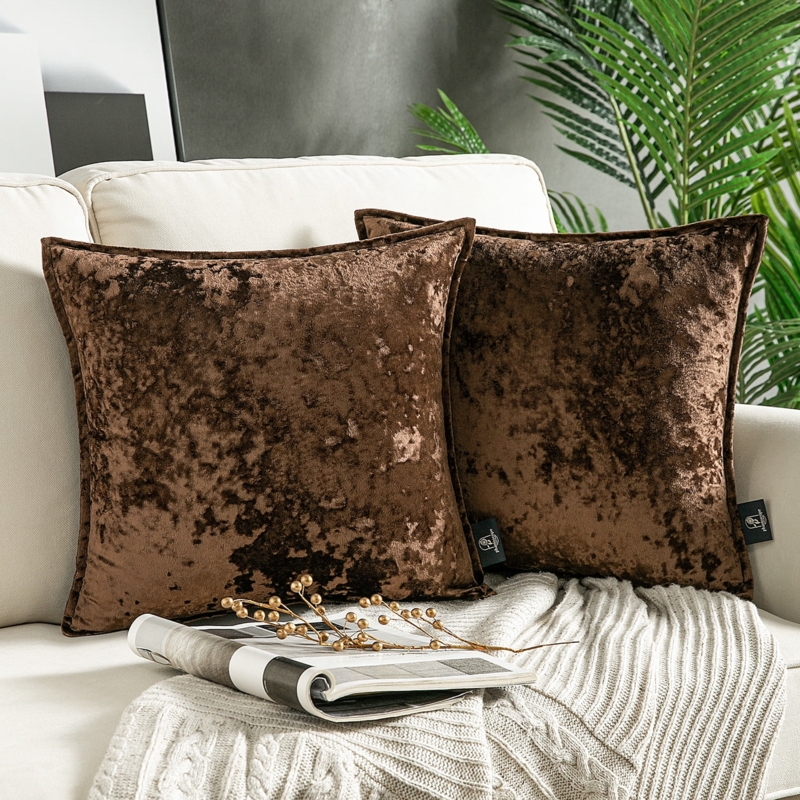 Luxurious Brown Velvet Patterned Decorative Throw Pillows