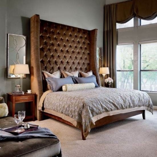 Luxurious Tufted Leather Big Headboard Bed