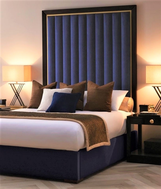 Luxury Blue Velvet Headboard with Bespoke Bed Design