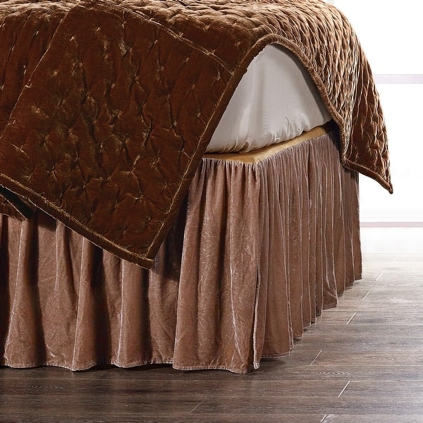 Luxury Faux Silk Velvet Brown Bed Skirt