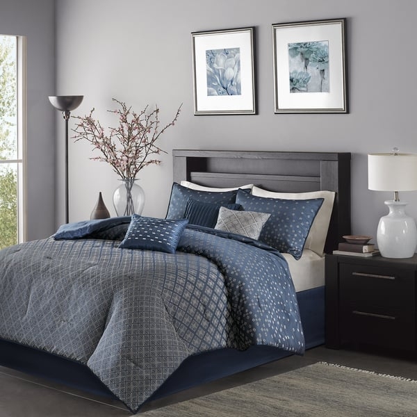 Madison Park Morris Navy 7 Piece Comforter Set - Bed Bath & Beyond ...