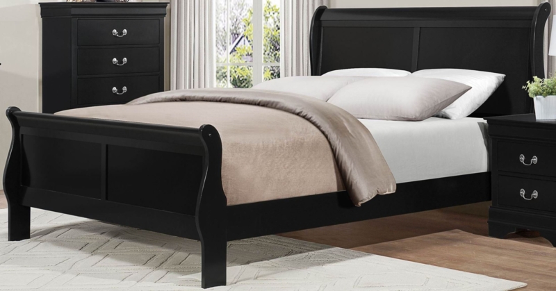 Mayville Burnished Black King Sleigh Bed Design