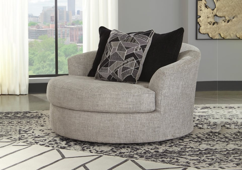 Megginson Storm Oversized Round Swivel Chair in Gray
