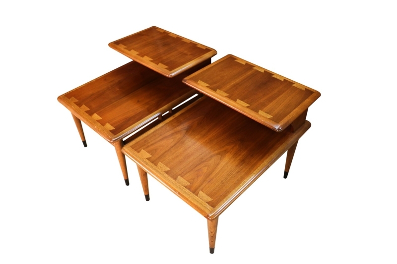Mid Century Dovetail Two Tier Wooden End Tables