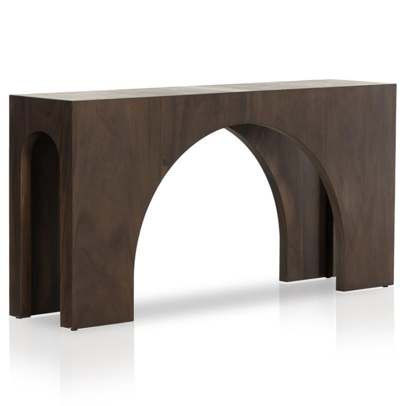 Mid Century Modern Brown Wood Arched Console Table
