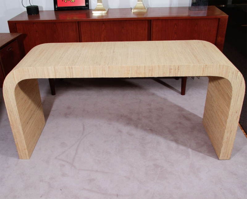 Mid Century Modern Grasscloth Arched Console Table