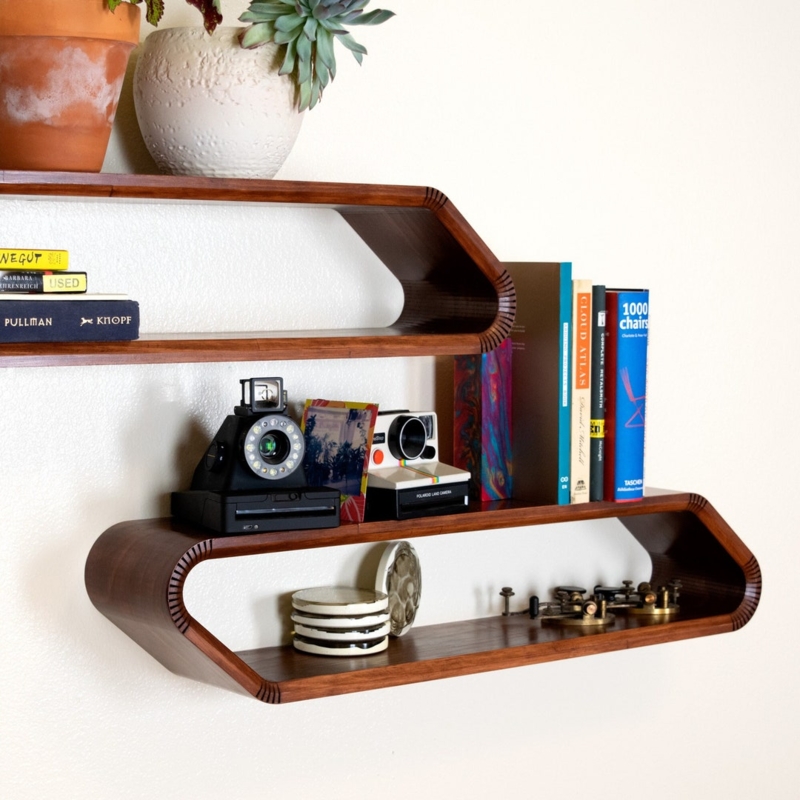 Mid Century Modern Slanted Floating Wood Shelves