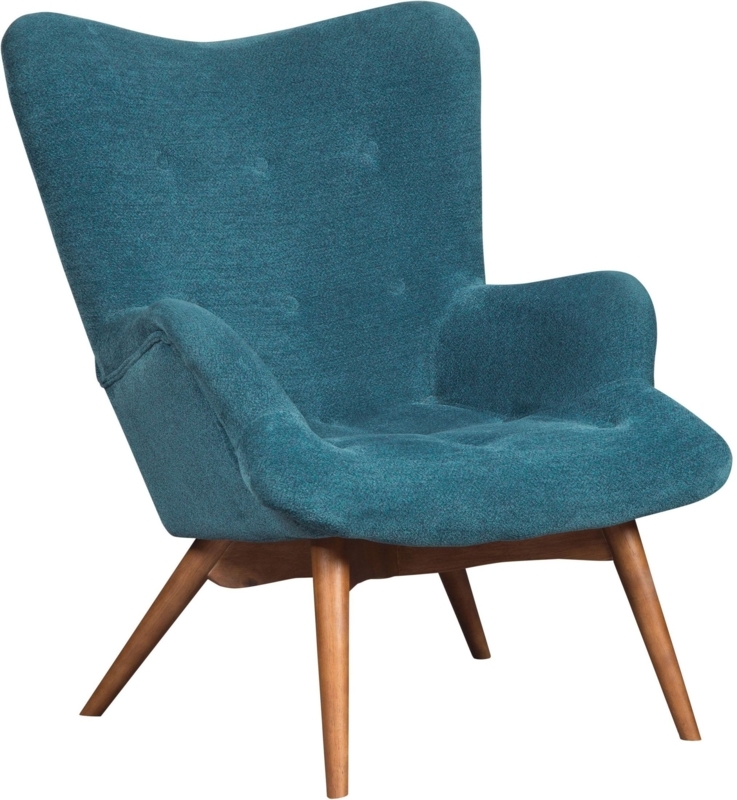 Mid-Century Modern Turquoise Accent Chair with Wood Legs