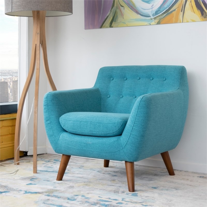 Mid-Century Modern Turquoise Fabric Accent Chair