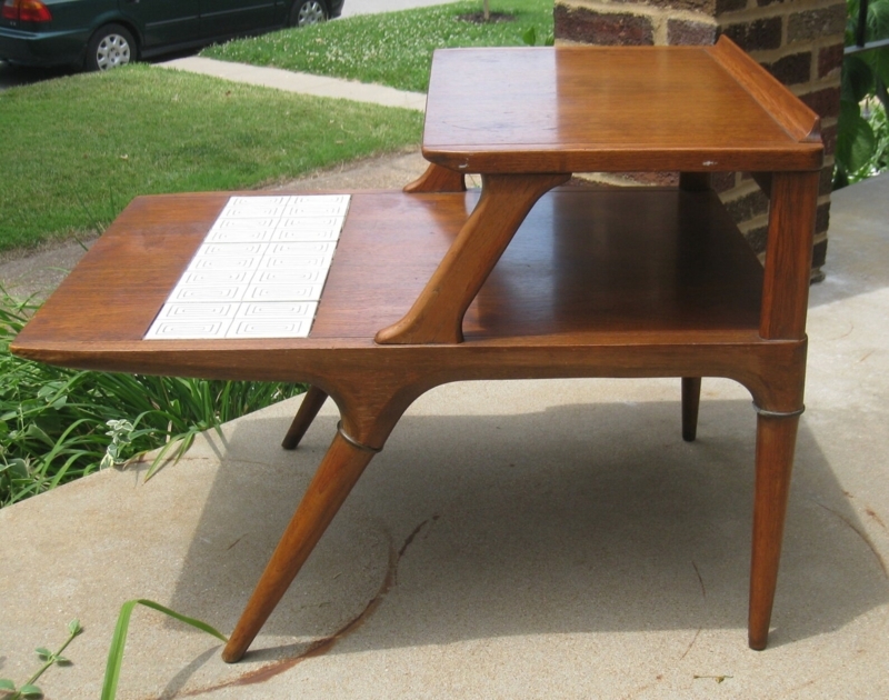 Mid Century Modern Two Tier End Table with Tile Inset