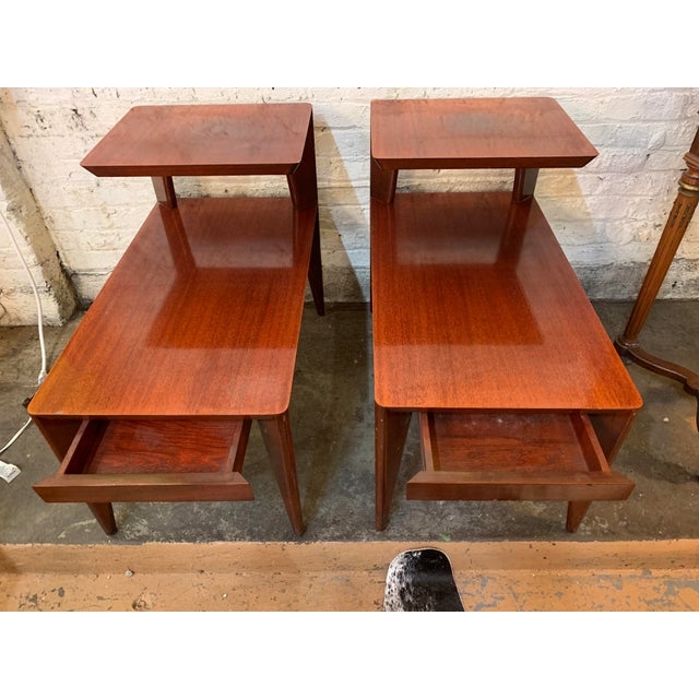 Mid Century Modern Two Tier Step Side End Tables
