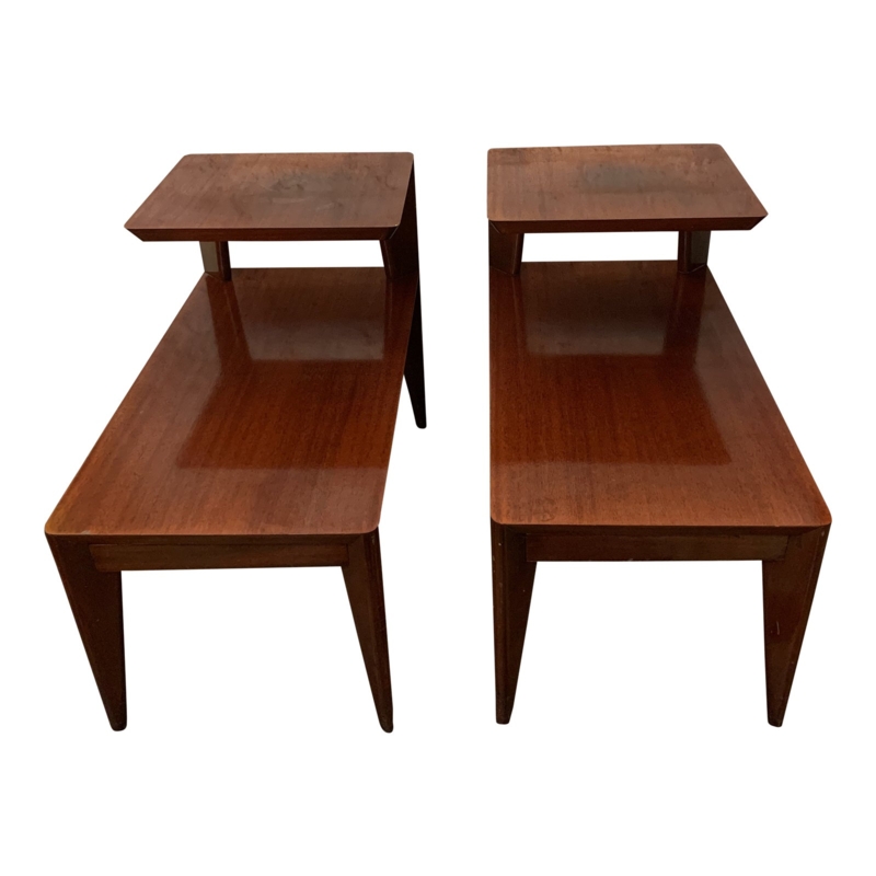 Mid Century Modern Two Tier Wooden End Tables