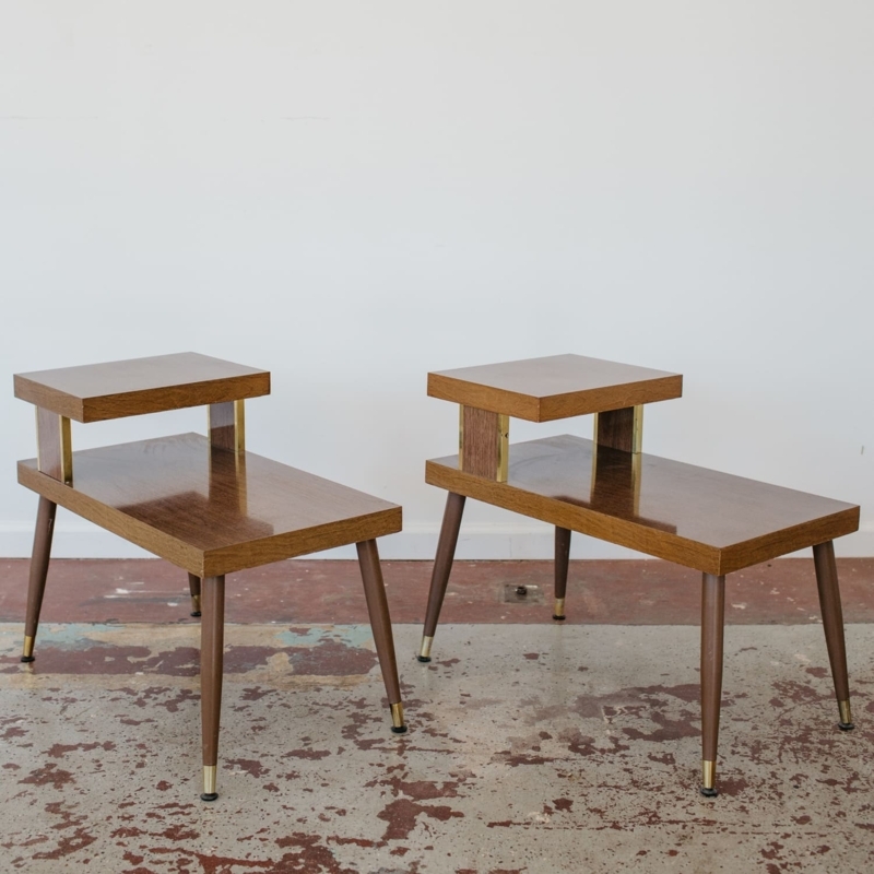Mid-Century Modern Two-Tier Wooden Side Tables