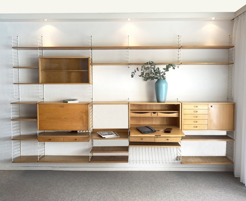 Mid-Century Modular String Wall Shelf System Design