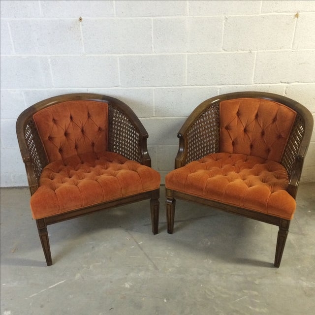 Mid-Century Wood and Cane Barrel Chairs - Pair | Chairish
