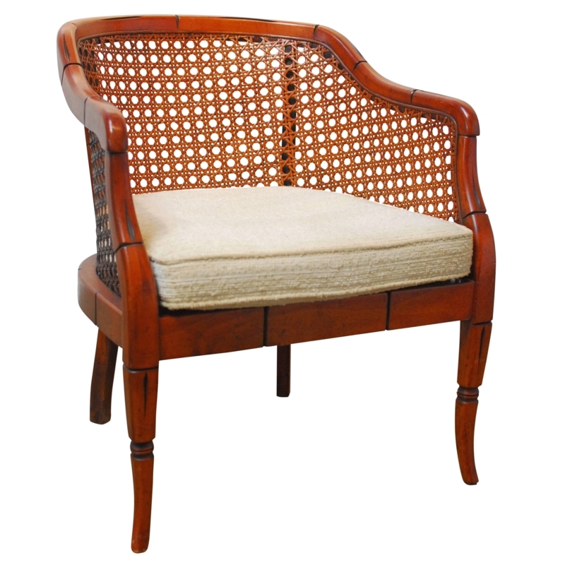Midcentury Bamboo Cane Barrel Chair with Cushion