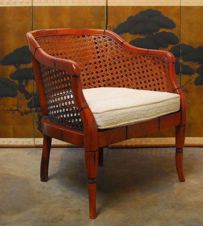 Midcentury Bamboo Cane Barrel Chair with Cushion