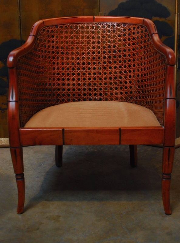 Midcentury Bamboo Cane Barrel Chair with Woven Back