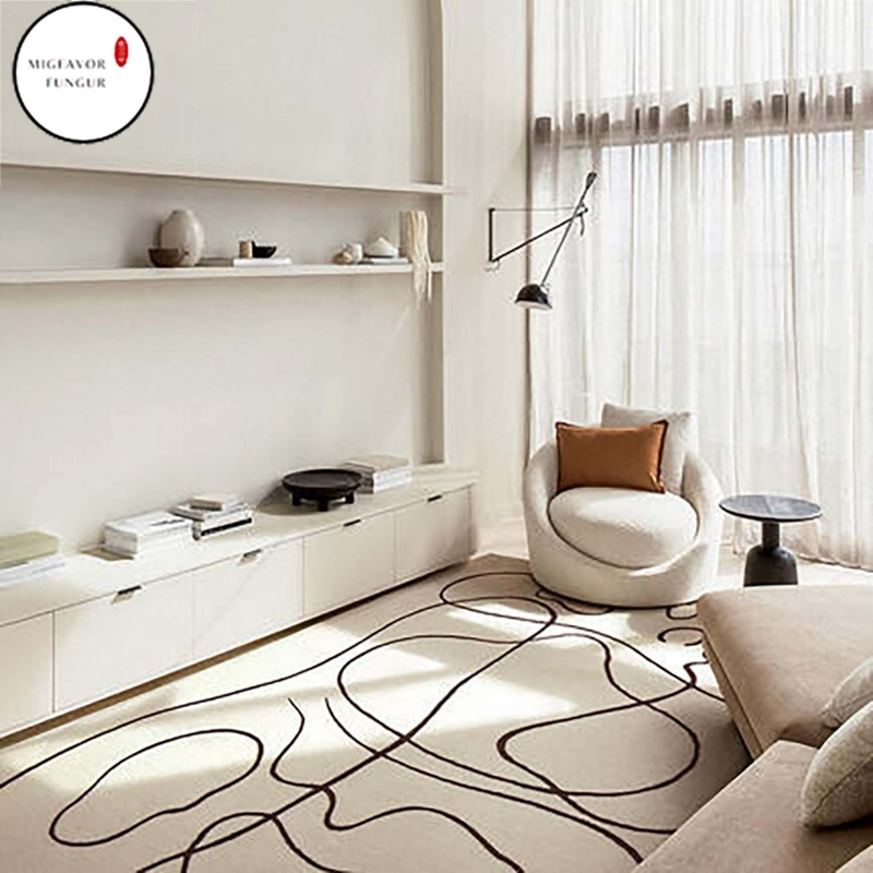 Minimalist Black and Beige Abstract Line Rug