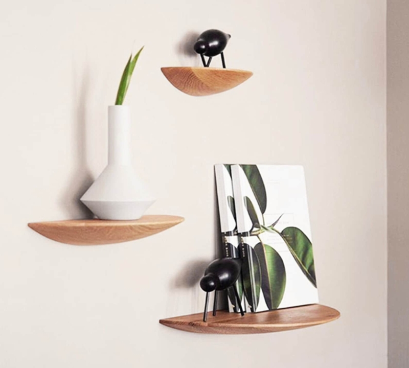 Minimalist Curved Floating Solid Wood Shelves