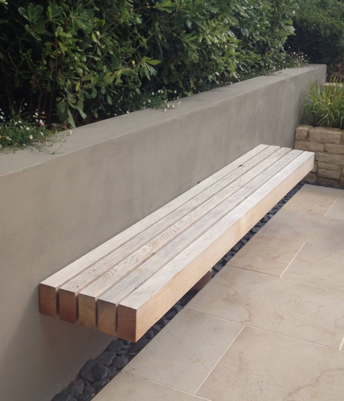 Minimalist Floating Wooden Bench in Garden Seating
