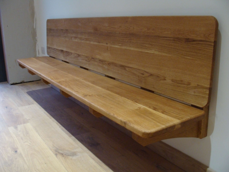 Minimalist Wall Hung Oak Bench with Backrest