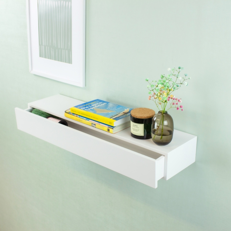 Minimalist White Wall Mounted Drawer Shelf