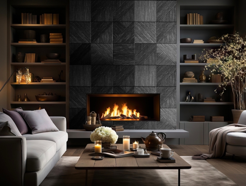 Modern 3D Geometric Fireplace Wall Panel Design
