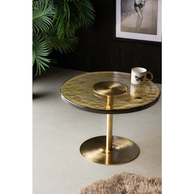 Modern Amber Glass Coffee Table with Gold Base