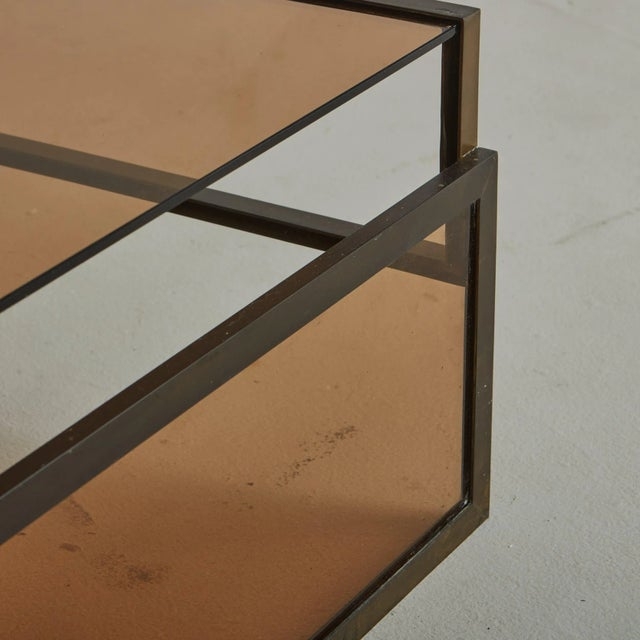 Modern Amber Glass Coffee Table with Iron Frame