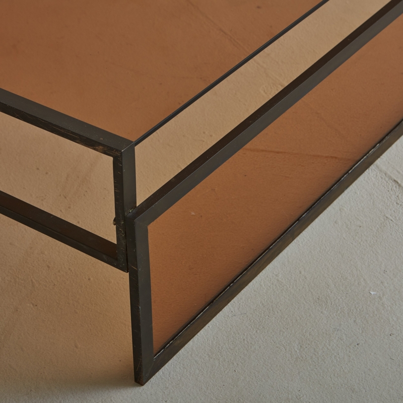 Modern Amber Glass Coffee Table with Iron Frame