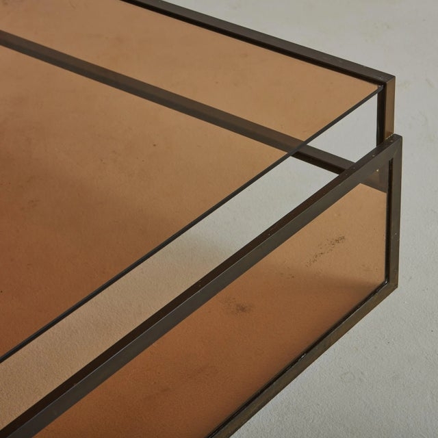 Modern Amber Glass Coffee Table with Iron Frame