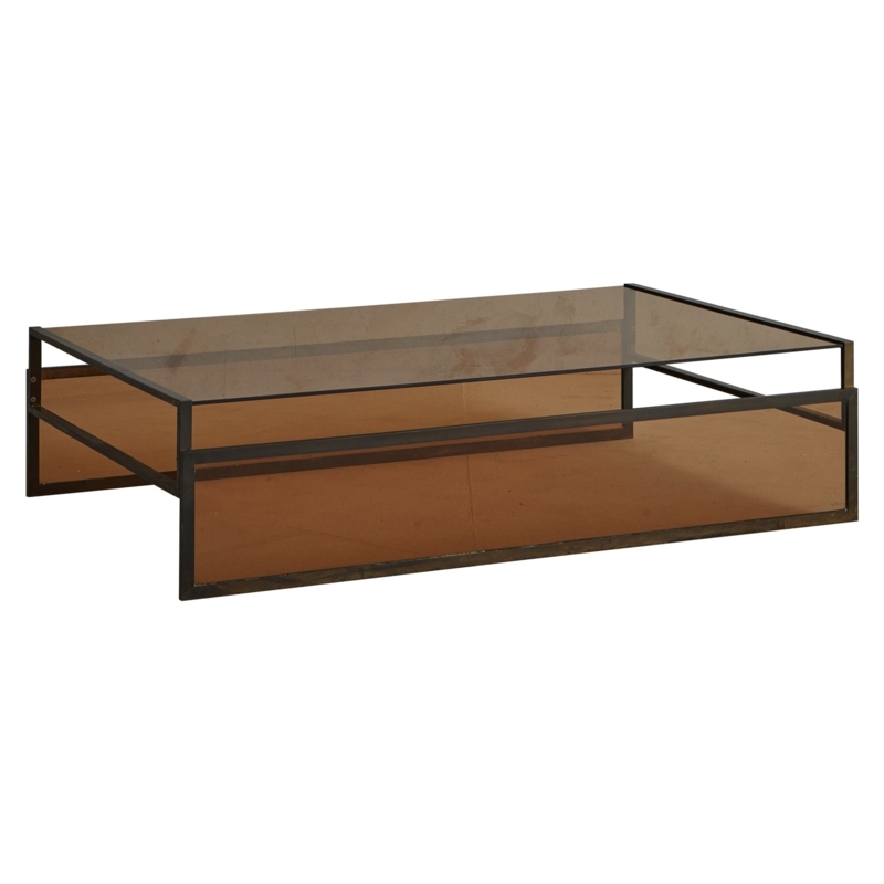 Modern Amber Glass Coffee Table with Iron Frame