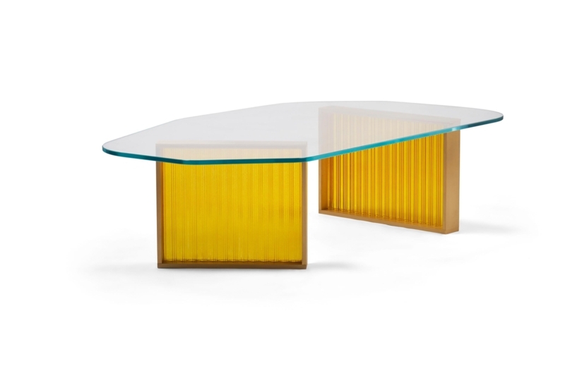 Modern Amber Glass Coffee Table with Sculptural Base