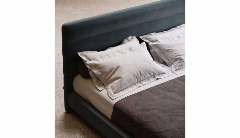 Modern American King Velvet Bed with Neutral Linens