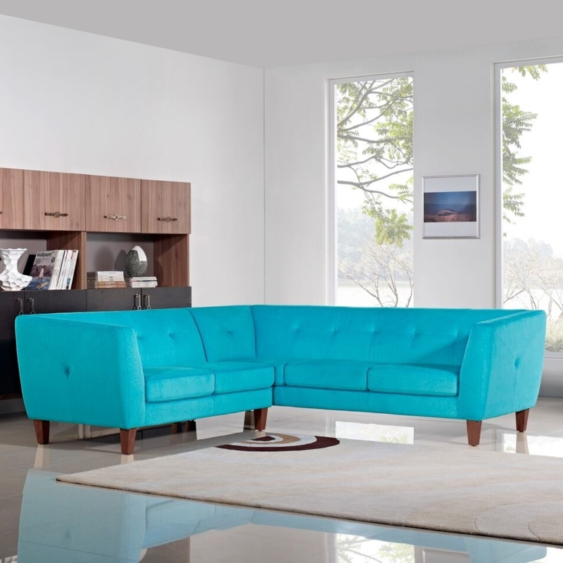 Modern Aqua Blue Sectional Sofa in Living Room