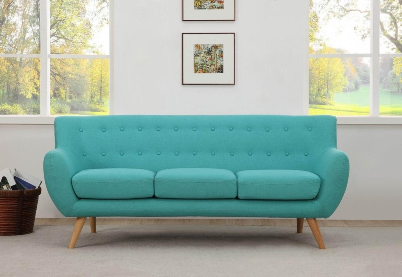 Modern Aqua Blue Sofa with Mid-Century Design