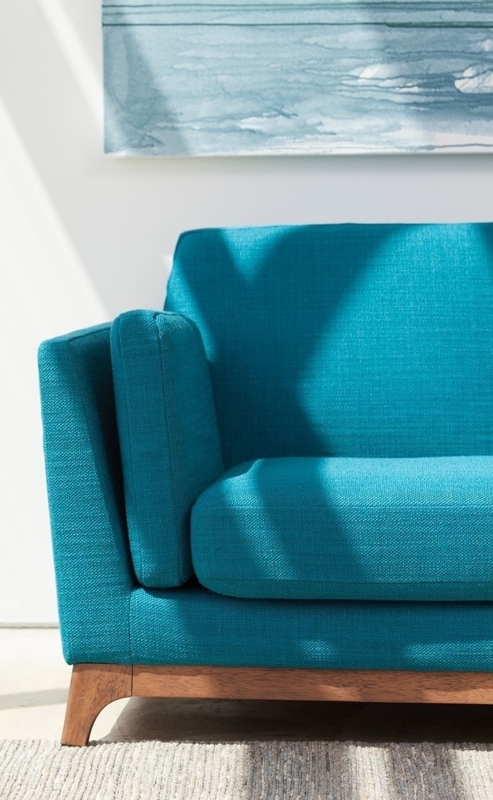 Modern Aqua Sofa with Wooden Base Design