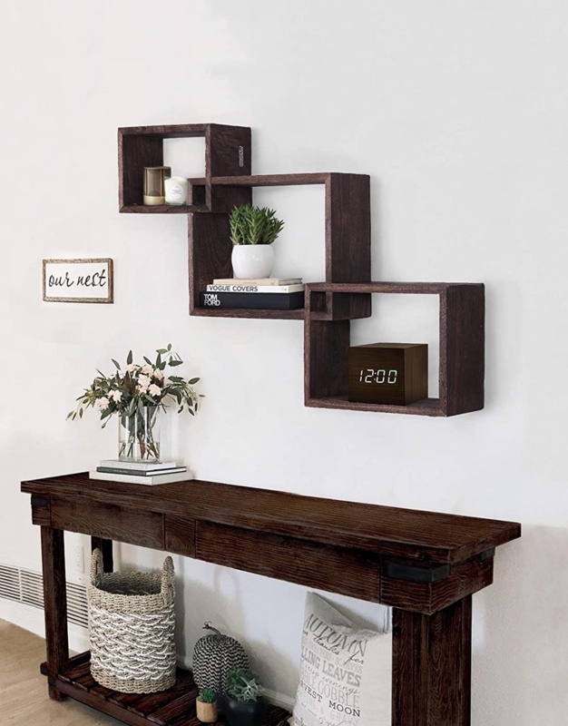 Modern Asymmetric Wooden Display Wall Shelf
