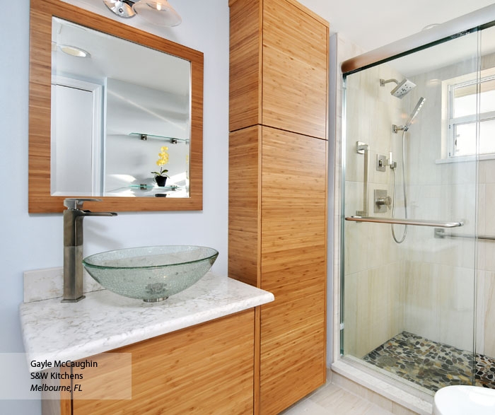 Modern Bamboo Bathroom Vanity with Glass Sink