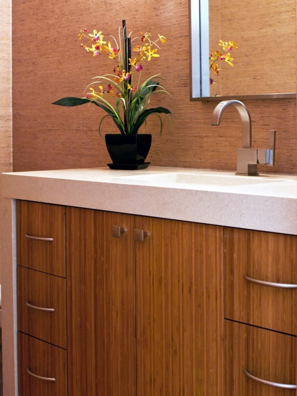 Modern Bamboo Bathroom Vanity with Sleek Faucet