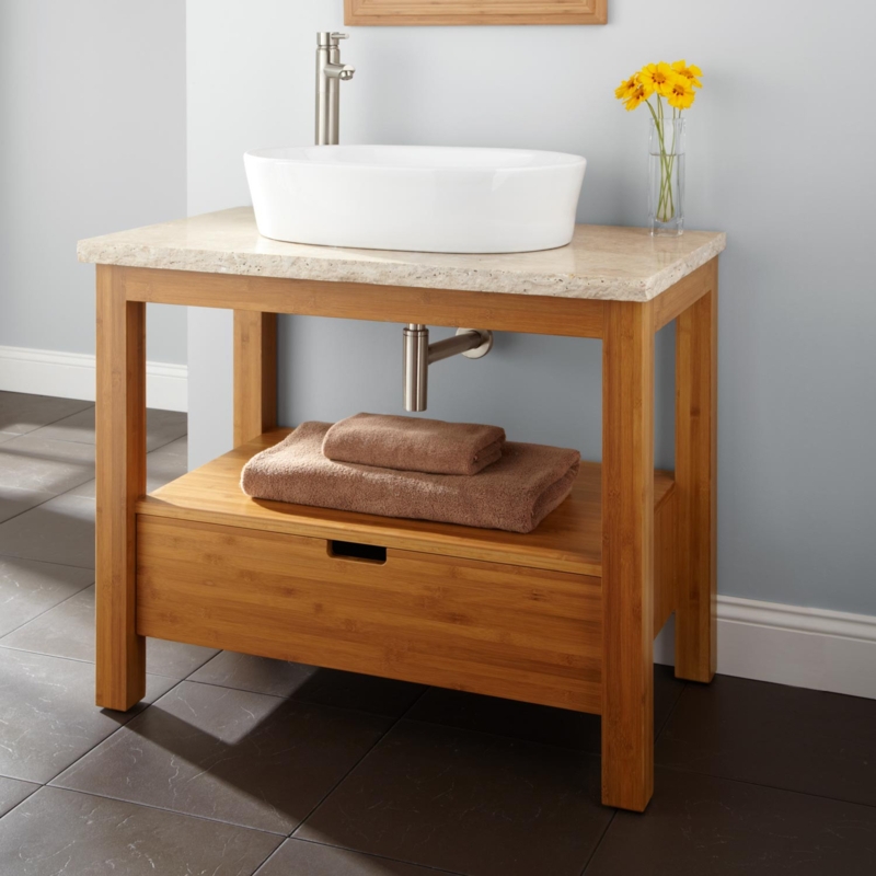 Modern Bamboo Bathroom Vanity with Stone Countertop