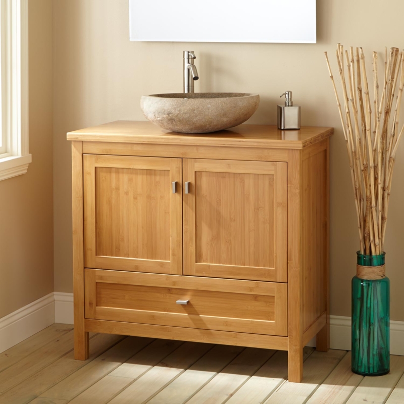 Modern Bamboo Bathroom Vanity with Stone Vessel Sink