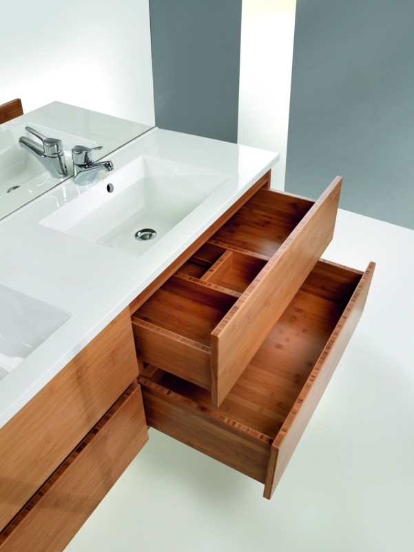 Modern Bamboo Bathroom Vanity with Storage Drawers