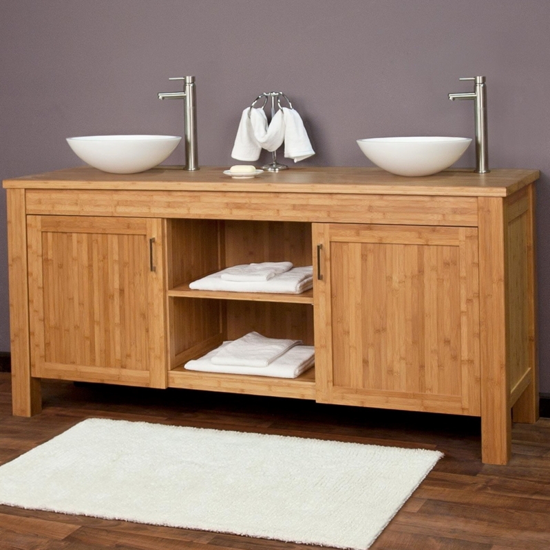 Modern Bamboo Double Sink Bathroom Vanity