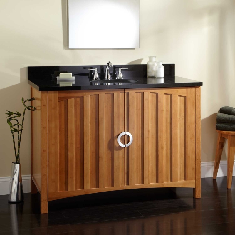 Modern Bamboo Vanity with Black Granite Countertop