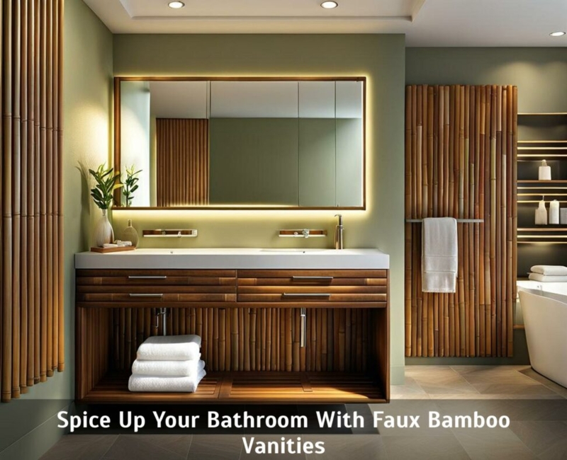 Modern Bathroom with Faux Bamboo Vanity and Lighting