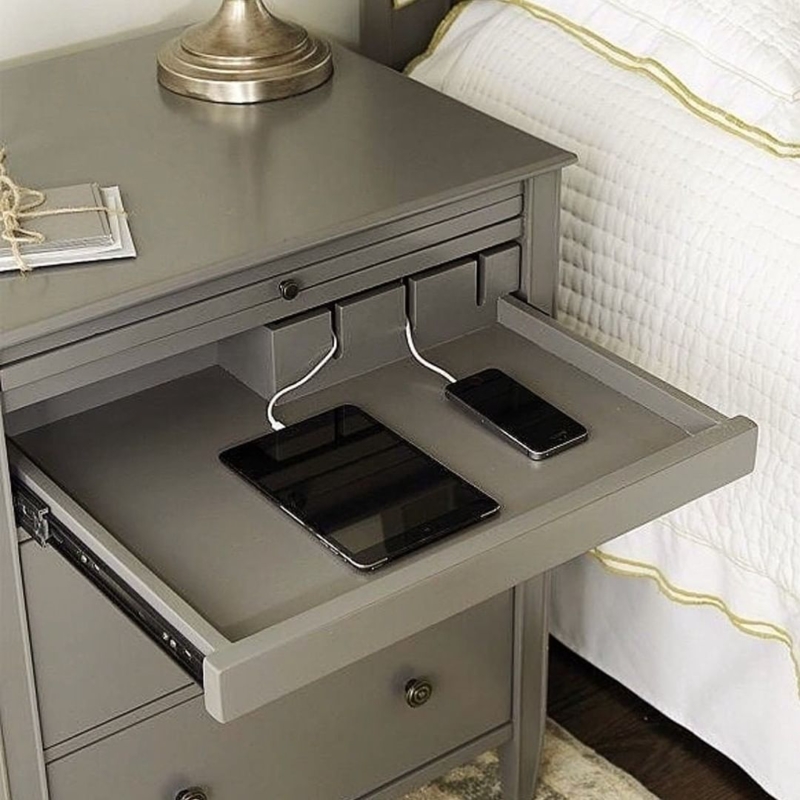 Modern Bedside Cabinet with Pull-Out Charging Shelf
