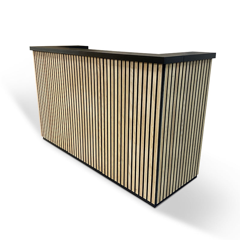Modern Black and Oak Timber Slat Reception Desk