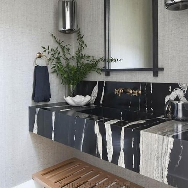 Modern Black and White Floating Marble Sink Design